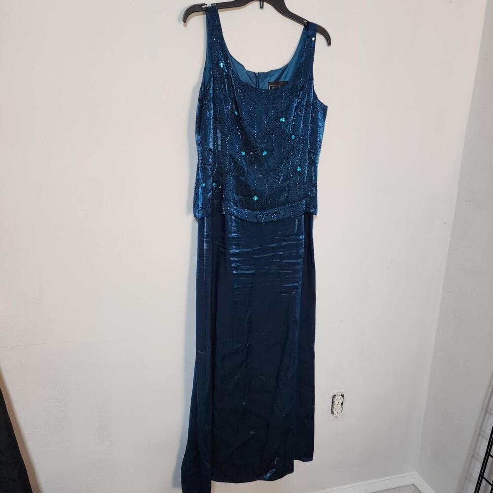 Alex Evenings Size 14 Blue Metallic & Black Beaded Formal Dress